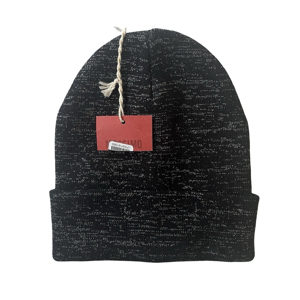 NWT Mossimo Beanie Black Silver Metallic Heather Winter Hat Basic Stretchy